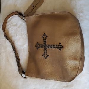 TWO BAR WEST Embossed Leather Handbag Studded Cross
